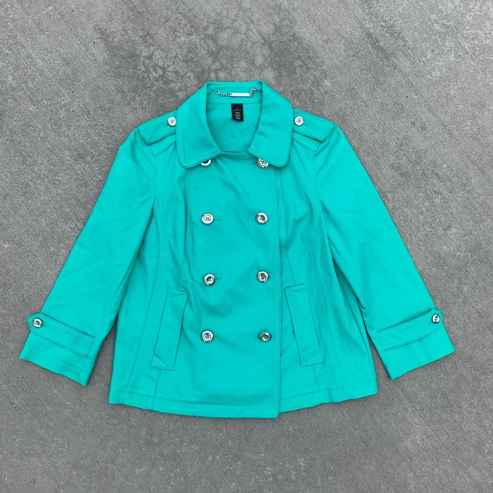 White House Black Market Turquoise Double-Breasted Trench Coat